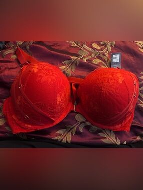 Cacique Red Lace Underwire Boost Plunge Bra with 2 Matching Panties
